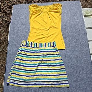 Anne Taylor Loft Skirt And Shirt Set Small/2 Blue and Yellow